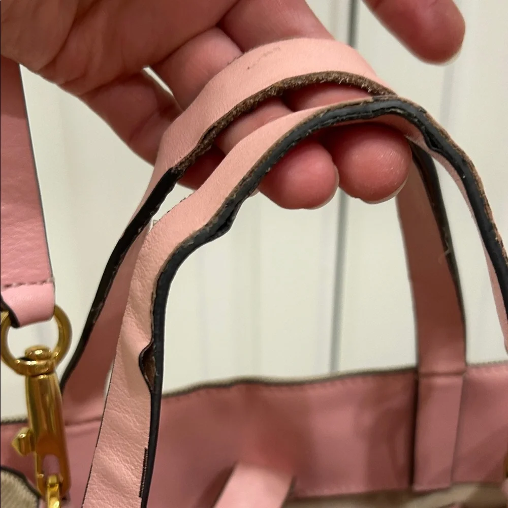 Valentino Garavani Pink Leather and  Canvas  Small tote bag VG gold logo